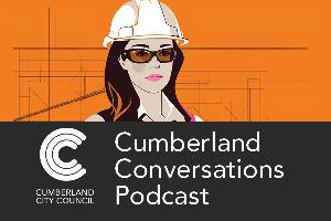 Cumberland Conversations Podcast featuring illustration of woman in a hard hat and high vis vest